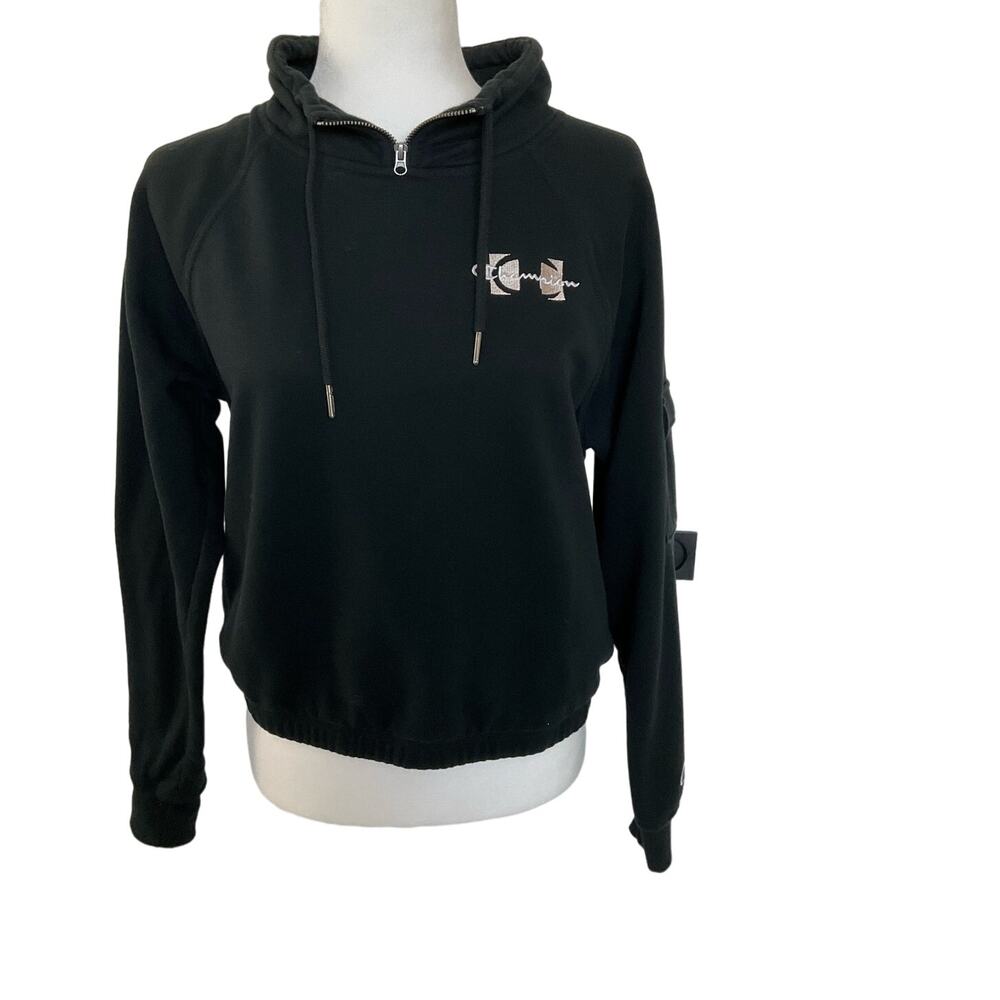 Champion Women's Quarter Zip Sweatshirt Black Size Medium